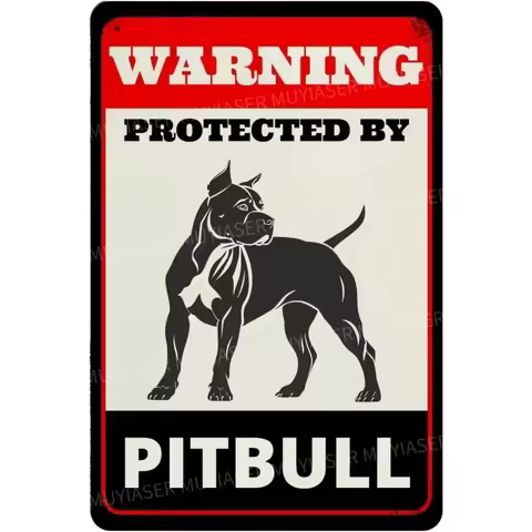 2026 Pitbull "Warning Protected By Pitbull" Metal Sign: Perfect for Outdoor Yard Fence, Decorative W