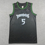 Timberwolves Classic Black Basketball Jersey Breathable Embroid Fan Edition No. 5 Edwards For 160cm~