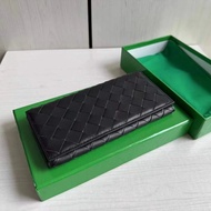 Bv Braided Cowhide Middle Grid Diamond Half Fold Long Wallet Men Women Wallet Genuine Leather Long W