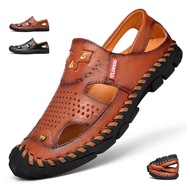 ZH【 Ready Stock】2024 Men Genuine Leather Shoes Men's Sandals Durable Handmade Stitching Close Toe No