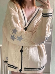 [yihan] Taylor swift cardigan Womens Cardigan Sweaters Folklore Cardigan V Neck Knitted Star Print C