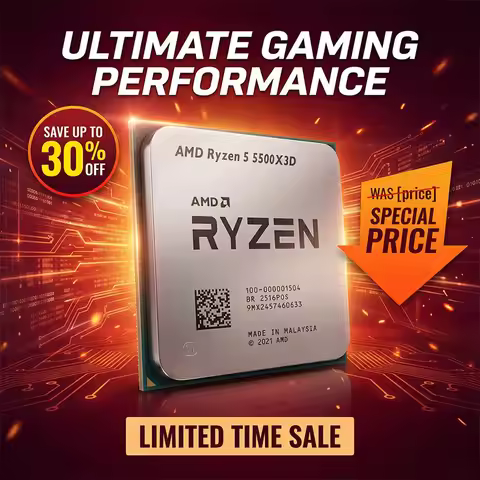 R5 5500X3D New AMD Ryzen 5 5500X3D 3.0 GHz 6-Core 12-Thread CPU Processor 7NM L3=96M Socket AM4