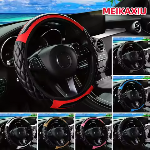 1 crystal carbon fiber embroidered leather automotive steering wheel cover without inner rim for 14.
