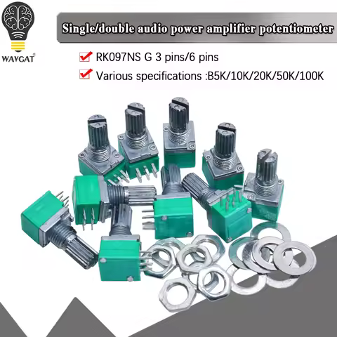 10pcs/lot RK097G 6Pin 5K 10K 20K 50K 100K B5K with a switch audio shaft 15mm amplifier sealing poten