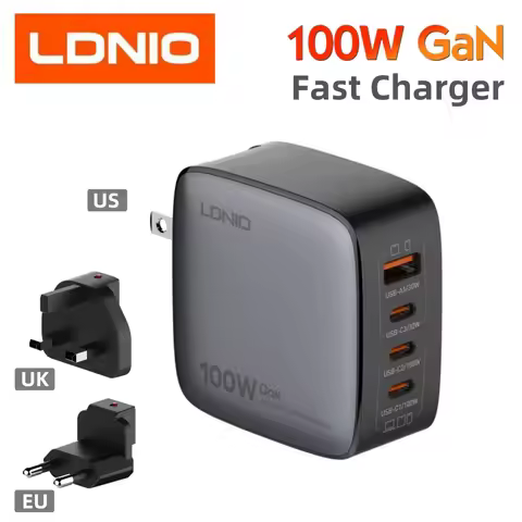 LDNIO 100W Charger Gan Fast Charge Type C USB Charging Station Phone Tablet Laptop Macbook Portable 
