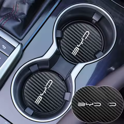 2Pcs Leather Coaster Mat Car Emblem Water Cup Cushion For BYD Atto 3 Yuan F3 E6 F0 G3 I3 Plus Ea1 So