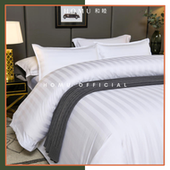 HOMU Fitted Bedsheet Hotel Quality Fitted Bed Sheet - All Sizes (Plain White /3cm Stripes) / Super S