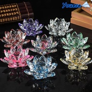 YOUECE Crystal Lotus Flower Figurine, 120mm Multi-Color Lotus Flower Ornament,  Paperweight Table Or