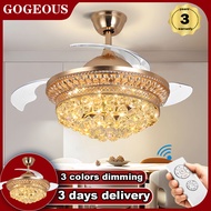 【GOGEOUS】42inch Crystal ceiling fan with light remote control crystal chandelier fan with light DC motor 6 speed cooling fan ceiling fans angin kuat kipas siling lampu ruang tamu 风扇灯遥控 fans ceiling fan light for living room bedroom