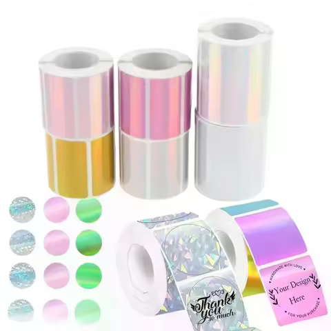 ●1 Roll Laser-color Silver/Matte Silver Labels Thermal Transfer Printing Paper Round Square Sticker 