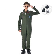 【In stock】❤❤Kids Air Force Fighter Pilot Costume Boys Halloween American Top Gun Army Pilot Green Uniform Cosplay Jumpsuit Parent-child Family Party Game Astronaut Spaceman Dress u