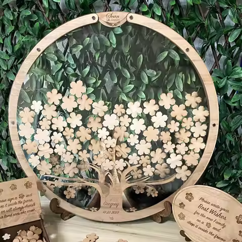 Wooden Best Wishes Message Box with 60/80 Flowers Wedding Sign Guest Book DIY Souvenirs Ornaments We