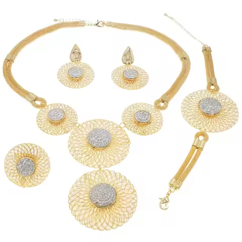 Luxury Shape Delicate Shiny Sets Dubai Gold Colour Women Round Drop Wedding Jewelry Sets Party Jewel