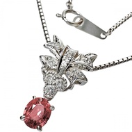 Padparadscha sapphire 0.801 ct, diamond 0.17 ct necklace, K18WG white gold, 6.1g, 43cm, women's. [Us