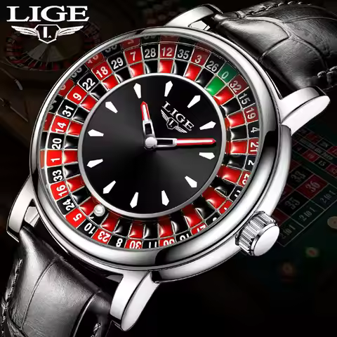 LIGE Russian Roulette Dial Man Watch Creative Dial Wheel Man Wristwatches Business Leather Luminous 