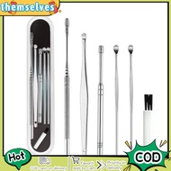 Stainless Steel Ear Pick Wax Remover Curette Ear Cleaner Spring Double Head Rotating Ear Scoop Set