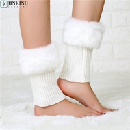 JINKING Faux Fur Leg Warmers, Colorful Solid Color Short Knee Boots Cover, Y2k Style Soft Fluffy Com