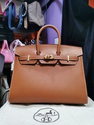 HERMES Birkin 25 Sellier Gold  Veau Madame  金色 白線 金扣 手提袋 手挽袋 肩背袋 手袋 Leather Handbag in Gold with Gold Hardware  23M154N