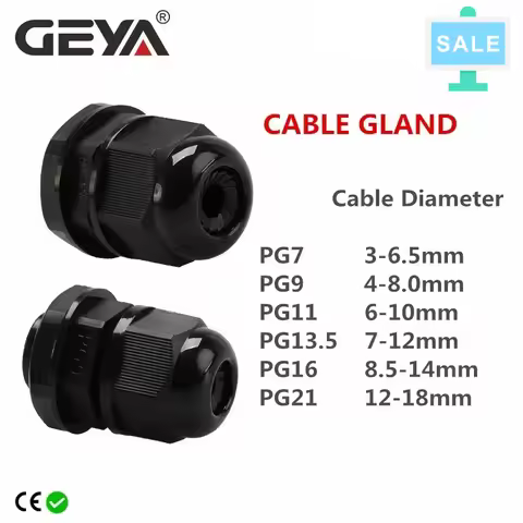 SALE GEYA Waterproof Cable Gland Cable Entry IP68 PG7 for 3-6.5mm PG9 PG11 PG13.5 PG16 PG21 Black Ny