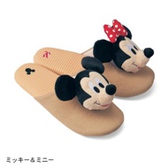 Disney - (米奇和米妮) 日本迪士尼可愛卡通布拖鞋 (黏貼毛公仔可拆)