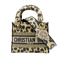 棕色 線繡豹紋 Lady Dior Mini 兩用包【Dior 迪奧】