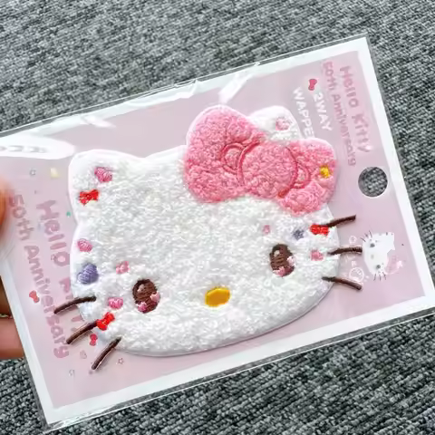 Sanrio 50th Anniversary Series Kitty Embroidered Cloth Stickers Cute Cartoon Kitty Periphery DIY Mob