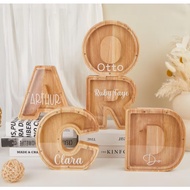 Personalized Wooden Kids Letter Piggy Bank, Wood Gift For Kids, Custom Name Coin Bank, Wood Alphabet
