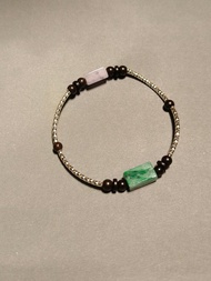 天然緬甸 冰種紫翡 綠飄花桶珠手環手鍊