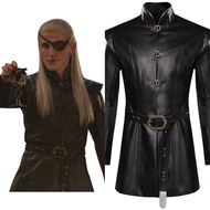 Mens Aemond Targaryen Cosplay Costume Jacket Aemond Targaryen Blcak Coat Belt Outfits for Role Play 