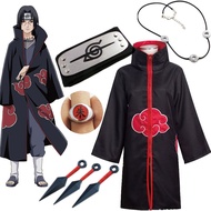 Naruto Cosplay Costume Akatsuki Cloak Uchiha Headband Necklace Ring Kunai Pain Halloween Costume