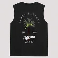 Men's Tank Top, Urban Casual Beach Outfit Letter Print Emo, Relaxed Fit, Summer Holiday, Spring Summ