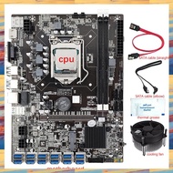 (KUEV) B75 12 GPU BTC/ETH Mining Motherboard+CPU+Cooling Fan+Thermal Grease+2X SATA Cable 12 USB3.0 Slot LGA1155 DDR3 SATA3.0