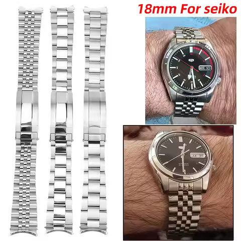 Curved End 18mm Stainless Steel Strap For Seiko No 5 SNKL43 SNKL45 SNKL47 SNK361 SNK355 SNK369 Watch