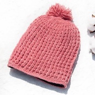 手織純羊毛帽/針織毛帽/內刷毛手織毛帽/手工針織毛線帽 -玫瑰粉