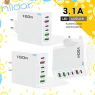 HLAR 160W Charger Plug, USB A+C 6 Ports Phone Charger Adapter, with LED Fast Charging PD QC3.0 Multi