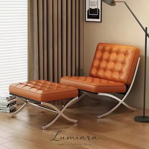 Vintage Barcelona Leather Armchair for Cozy Living Room or Bedroom Lounge Elegant Barcelona Single S