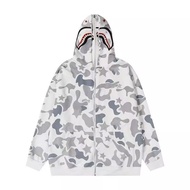 BAPE American High Street Double Hat Ngụy trang Cá mập Zipper Vệ sinh Coat Nữ Xuân Thu mỏng Hiphop T