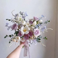 【鮮花】大款藍紫白色玫瑰鬱金香自然風美式鮮花捧花