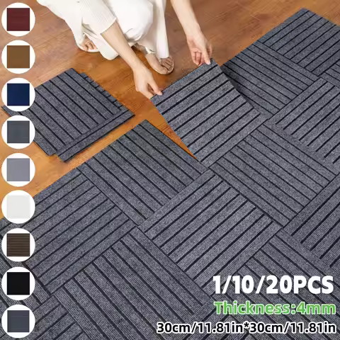 1/10/20Pcs Peel and Stick Carpet Tiles, Self-Adhesive Square Soft Carpet Floor Tiles, 12" X12" Carpe
