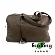 △ Hermes 愛馬仕 Brown Clemence Calfskin Palladium Plated Metal Victoria 35 Shoulder Bag Stamp [O] 啡色粒紋小