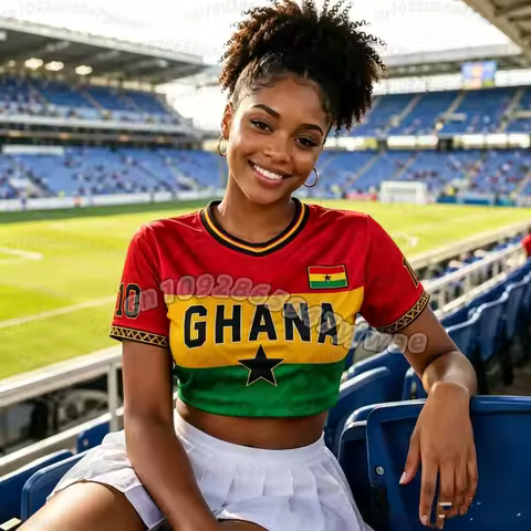 2026 women Ghana Soccer Crop Top Jersey cheerleaders Football Tee women girl Romance Football Jersey