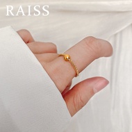 แหวน RAISS ชุบทอง18K แหวนลูกปัดนำโชคของแท้สำหรับเครื่องประดับนาฬิกาผู้หญิงสแตนเลสแหวนโซ่