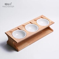 喵仙兒碗瓷碗用品食盆陶瓷碗高腳傾斜碗實木寵物碗架