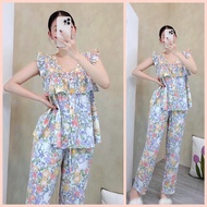 [HCM] Đồ bộ tole nữ bộ lanh mặc nhà áo babydoll bèo ngực gài nút quần dài Shop5sao (43-75kg)