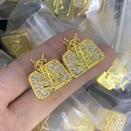YSL 字母包包鑲鑽金色耳環