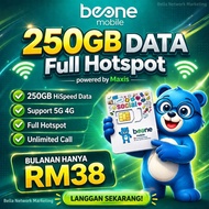 ♨️ 250GB RM38 ♨️ FULL HOTSPOT ♨️ Simkad BeONE Mobile by Maxis Prepaid Unlimited Call High Speed Data