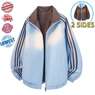 2 Sides Reversible Jacket Windbreaker Bomber Jacket Fashion Zipper Sports Jacket