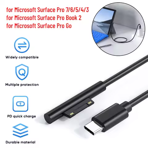 1.5m USB Type C Power Supply Adapter for Microsoft Surface Pro 7 6 5 4 3/Book 2/Go Tablet 15V 3A PD 