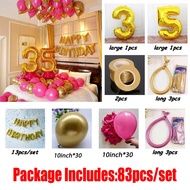83pcs/Set 40 50 60 70 35th Birthday Party Decorations Balloon  Girls Party Supplies Rose Red Metal G