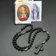 Catholic Necklace-Rose Rosary-Virgin-Our Lady-Red Sandalwood/Ebony-8mm-Rope Braided